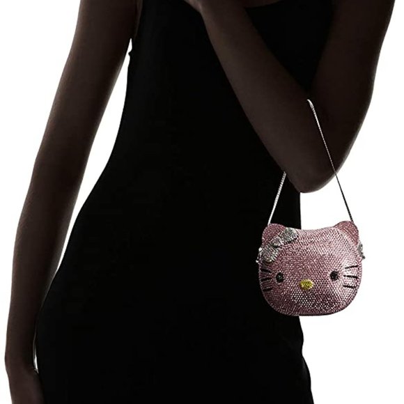 Kitty Face Luxury Evening Party Bag Clutch Purse Pink Crystals New In Gold Box - Picture 9 of 9